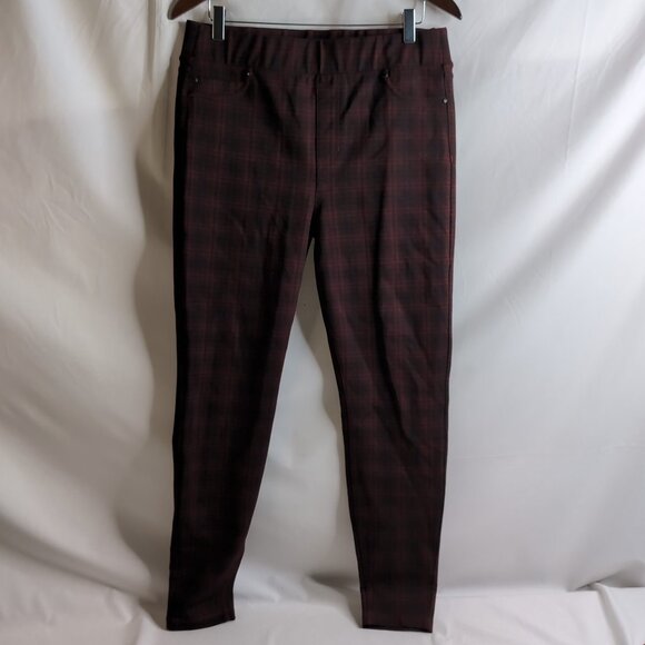 Liverpool Women's Maroon/Black Rosette Plaid Jeggings, US 12 - Picture 1 of 7